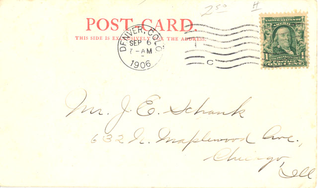back of a postcard with stamp