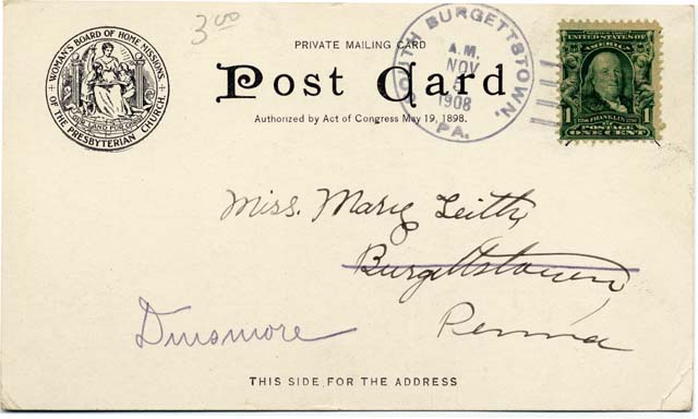 back of a postcard with stamp